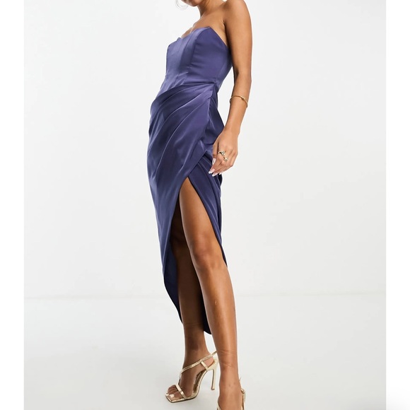 Blue ASOS satin strapless dress from Nordstrom - Picture 3 of 4